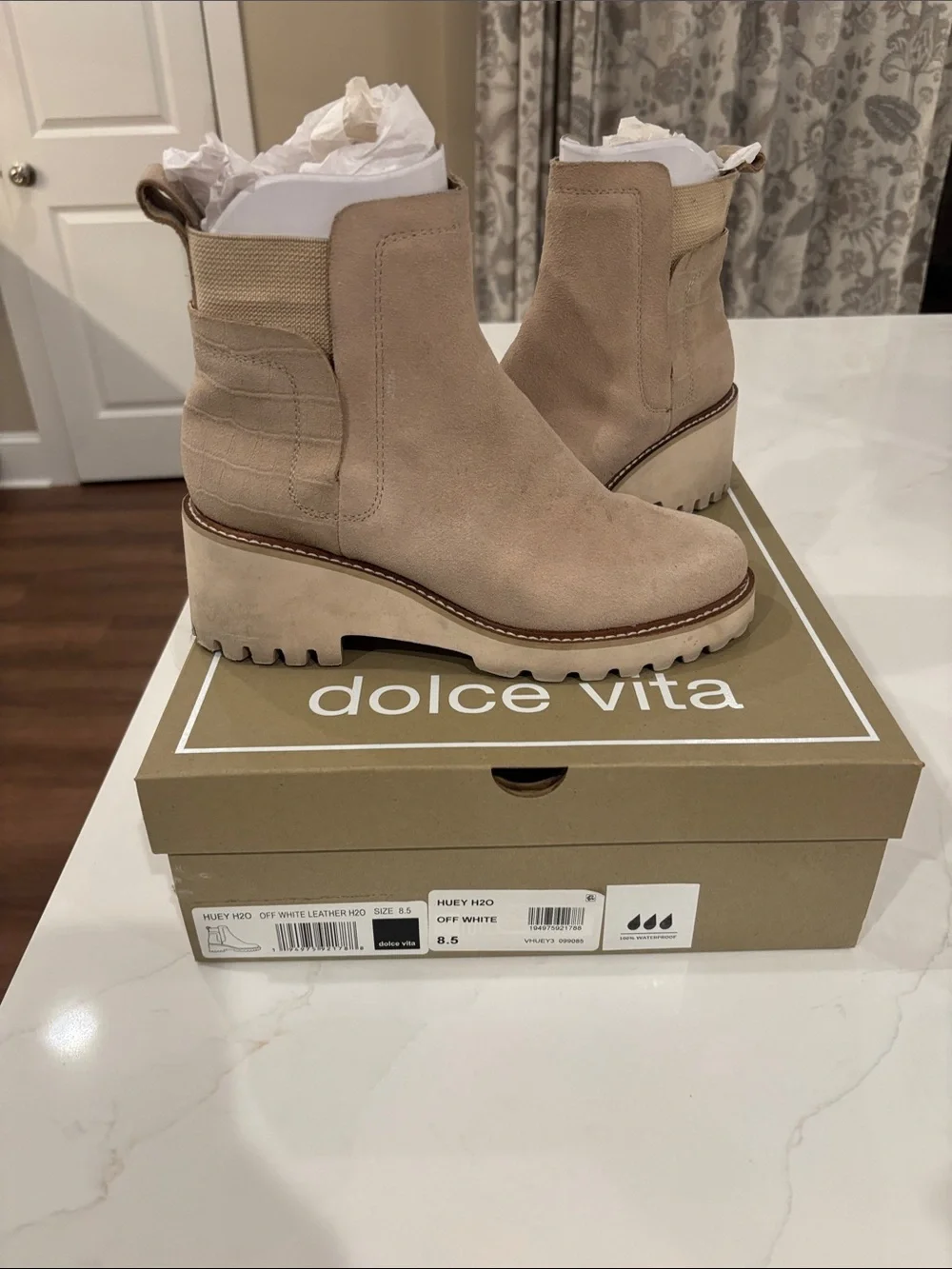 Dolce Vita Off-White Suede Platform Chelsea Booties